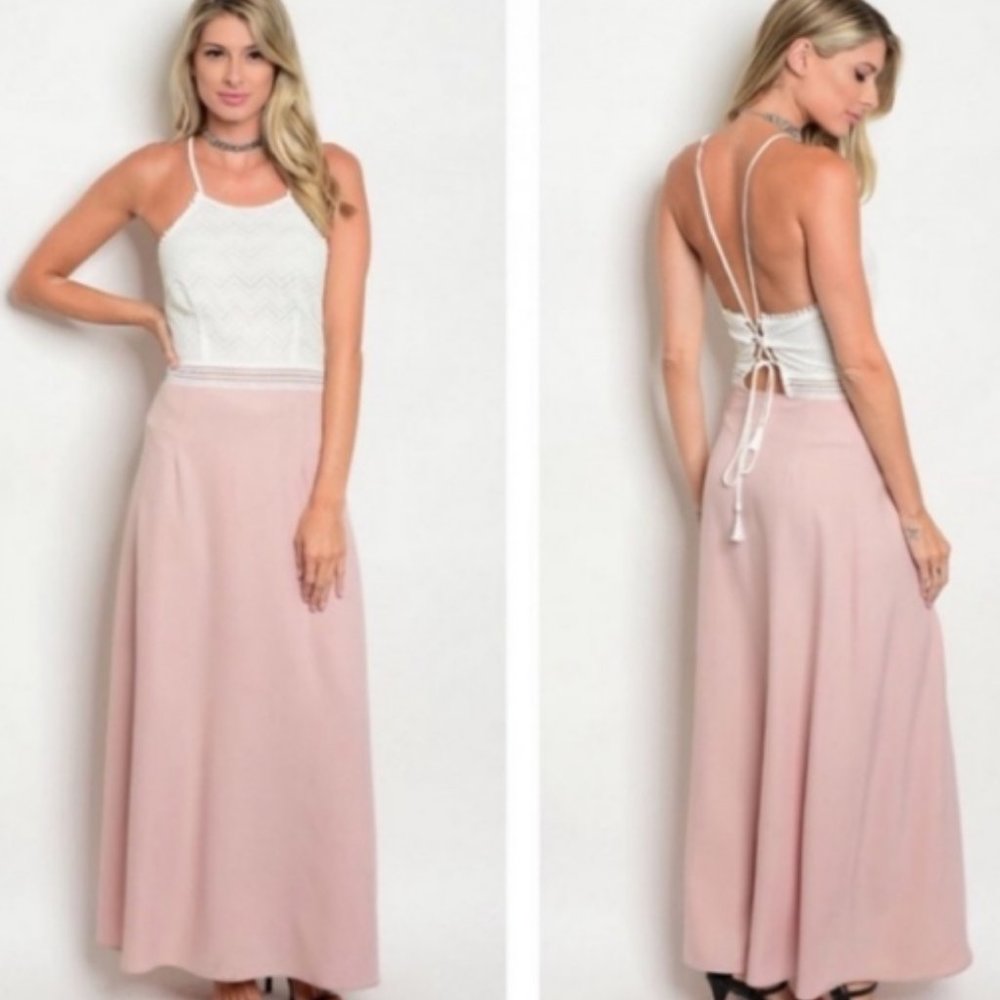 AVAILABLE BY ANGELA Pink and White Embroidered Max